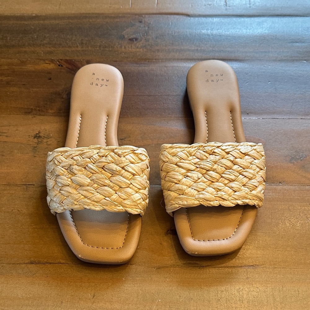 a new day Tan Braided Slide Sandals with Woven Strap